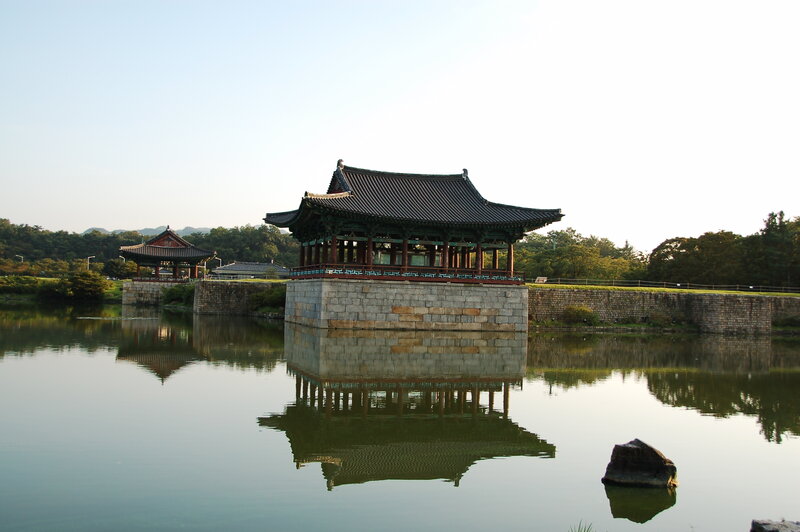 Traditional Korean pavilion by the water