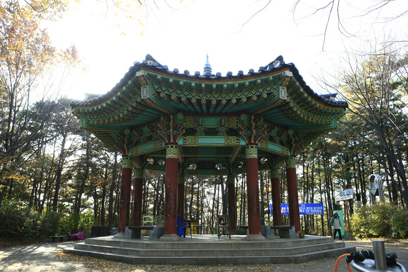 Traditional Korean pavilion in forest