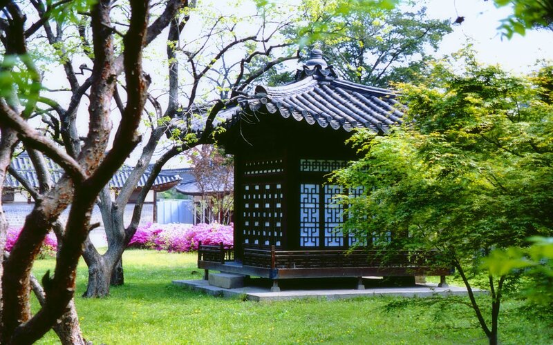 Traditional Korean pavilion in garden
