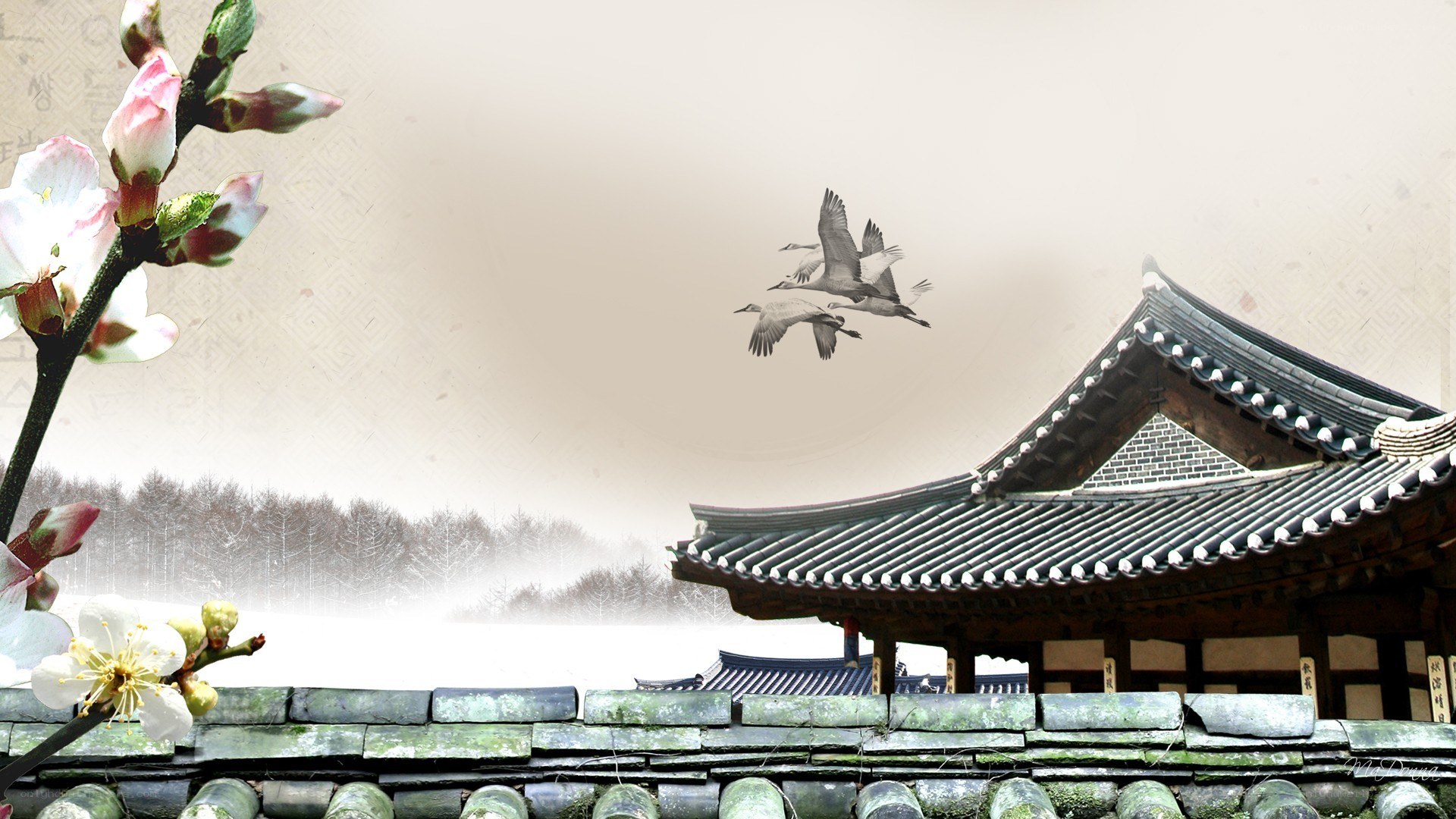 Traditional Korean temple scene