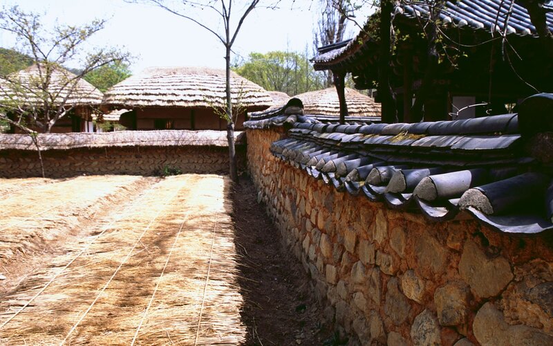 Traditional Korean village scene
