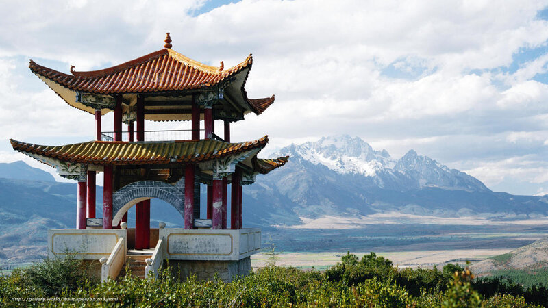 Traditional Pagoda with Mountains
