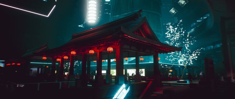 Traditional Pavilion at Night — Red
