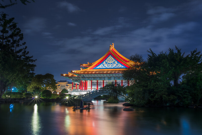 Traditional Pavilion at Night