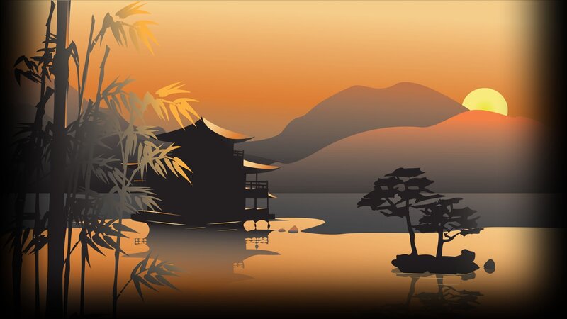 Traditional Pavilion at Sunset — Orange