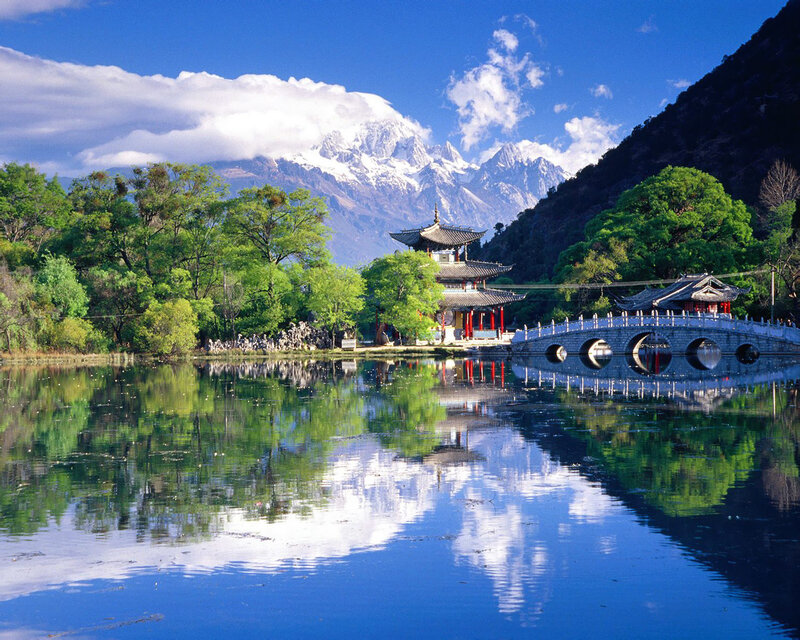 Traditional Pavilion by Lake — Blue, Serene, Afternoon, Photograph