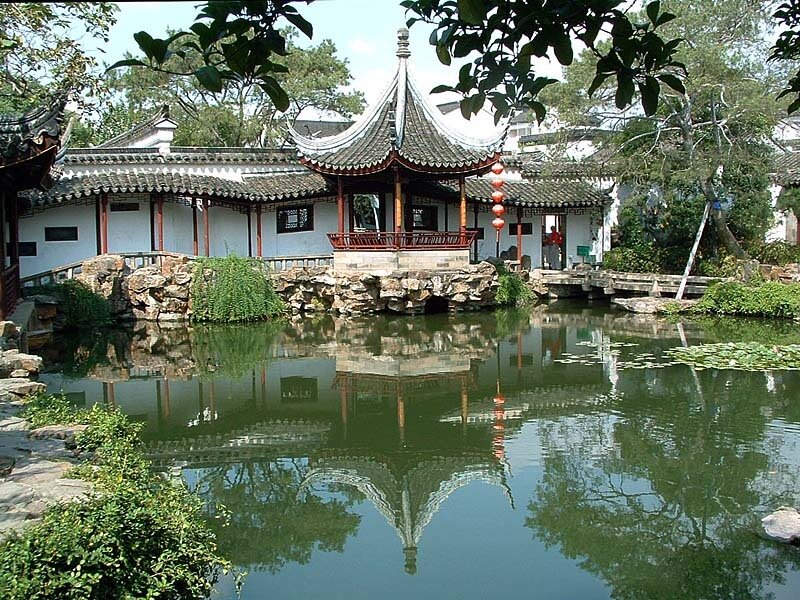 Traditional Pavilion by Pond — Green