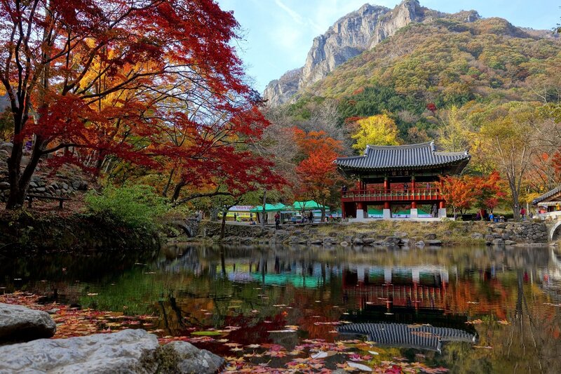 Traditional Pavilion in Autumn — Red, Serene