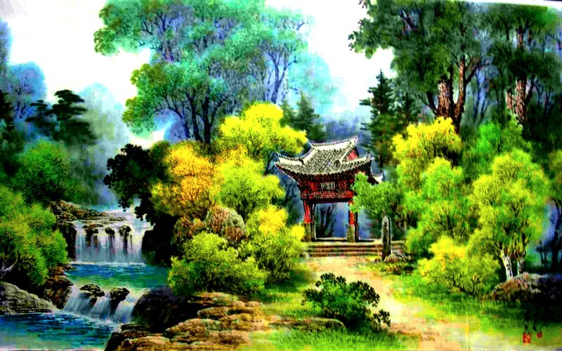 Traditional Pavilion in Forest — Green
