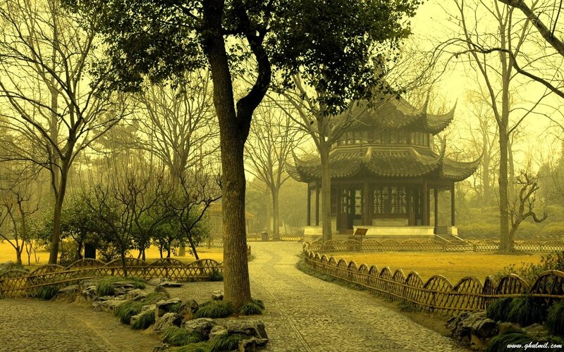 Traditional Pavilion in Garden — Yellow, Serene