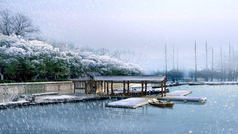 Traditional Pavilion in Snow — Blue