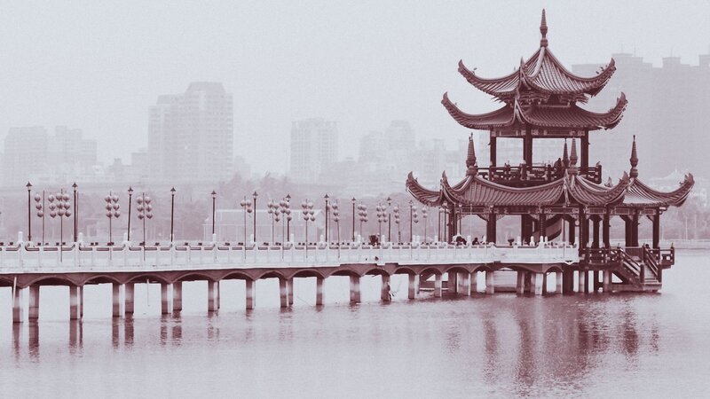 Traditional pavilion on a bridge