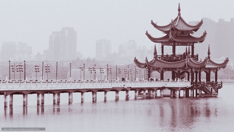Traditional pavilion on a bridge