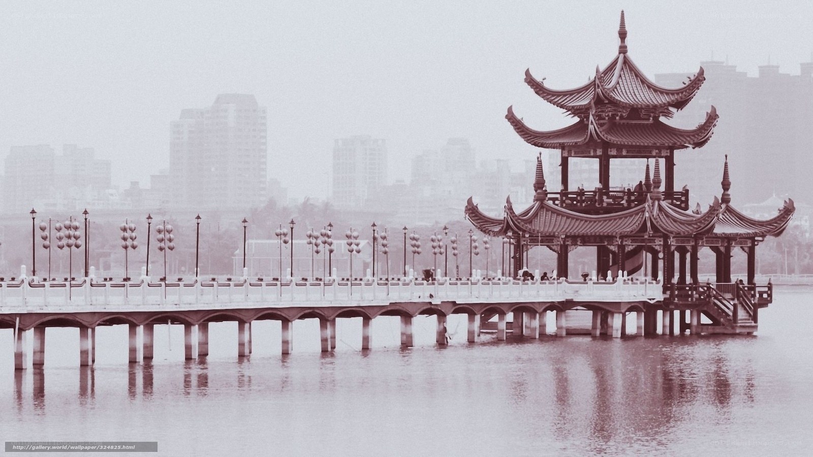 Traditional pavilion on a bridge