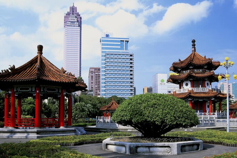 Traditional pavilions in a city park