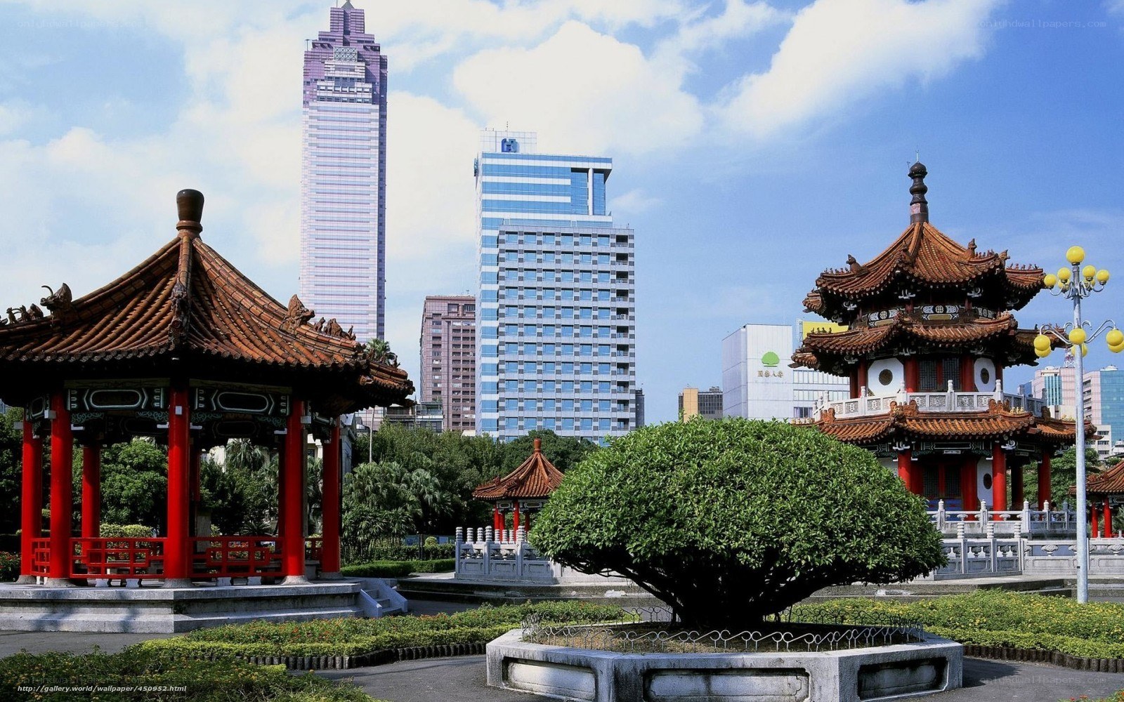 Traditional pavilions in urban park