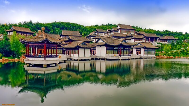 Traditional Pavilions on Lake — Green