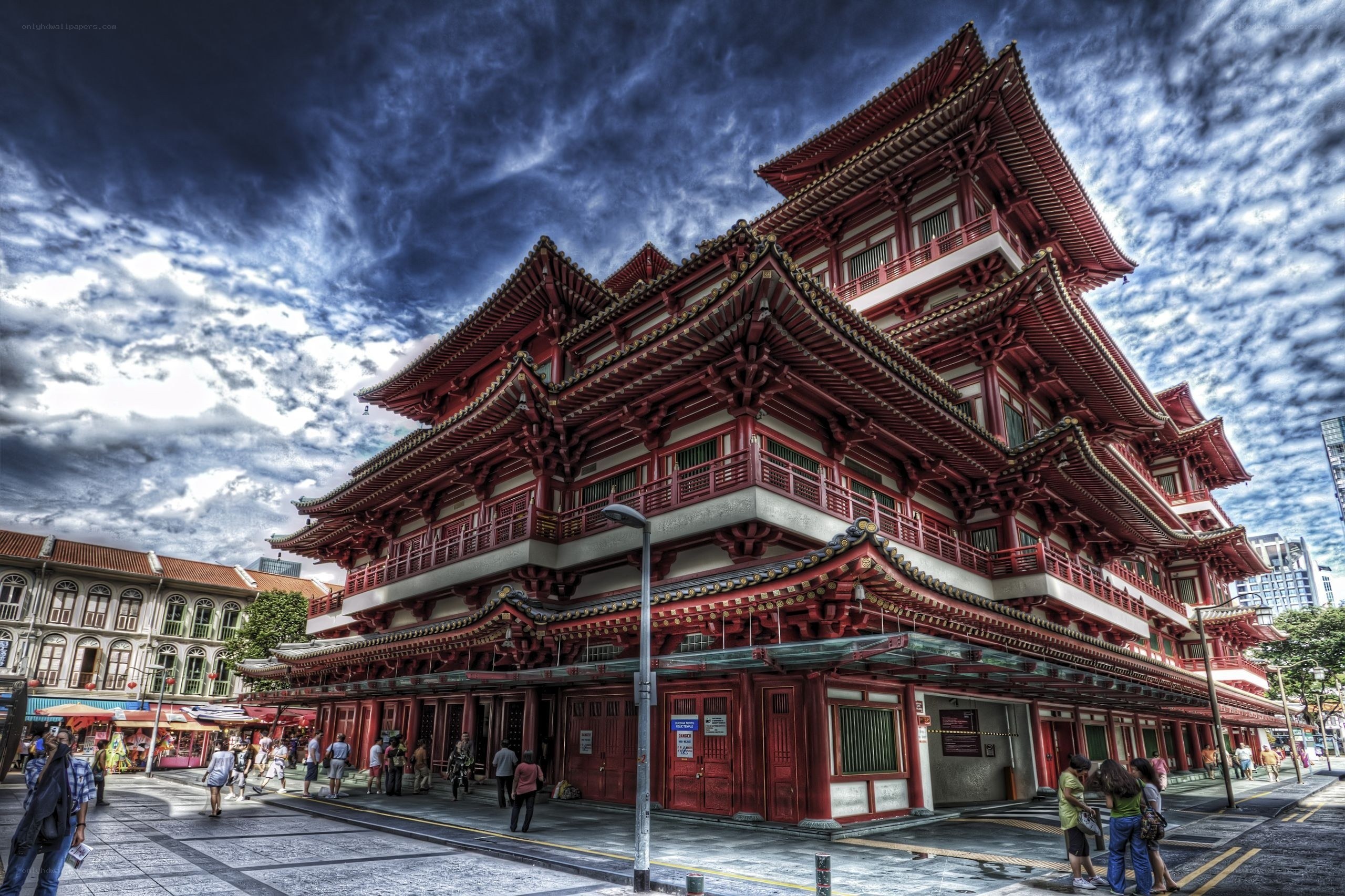 Traditional red temple in Singapore