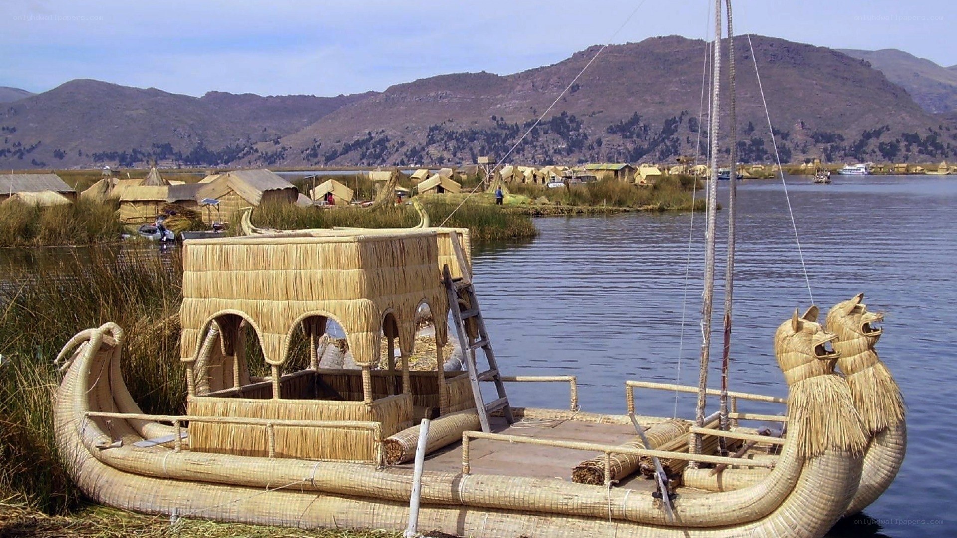 Traditional reed boat on Lake Titicaca