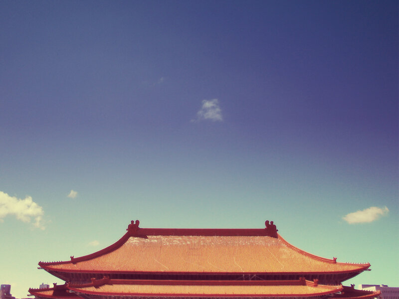 Traditional roof against blue sky