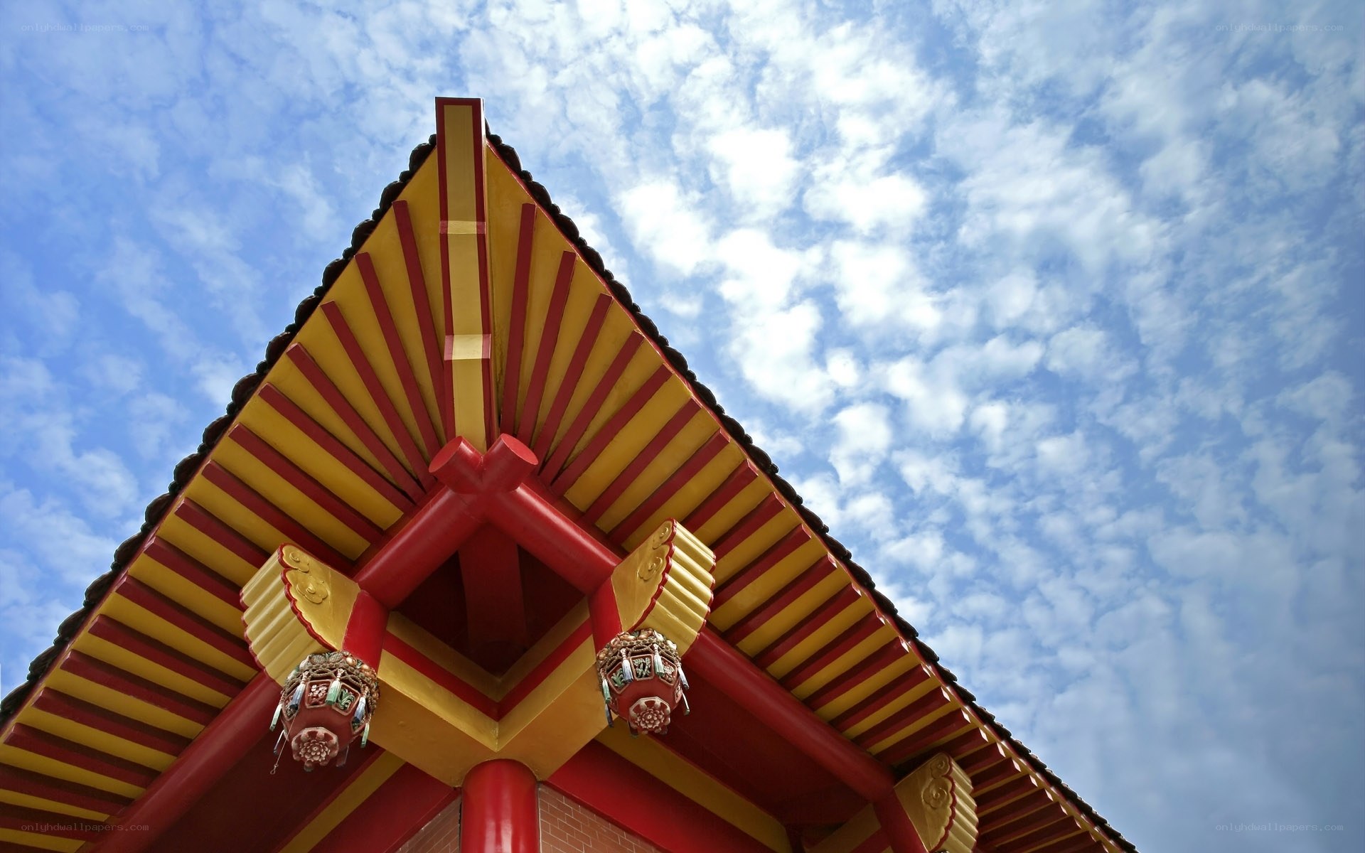 Traditional roof against blue sky