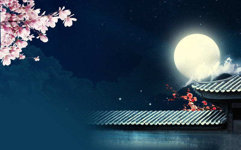 Traditional Roof under Moon