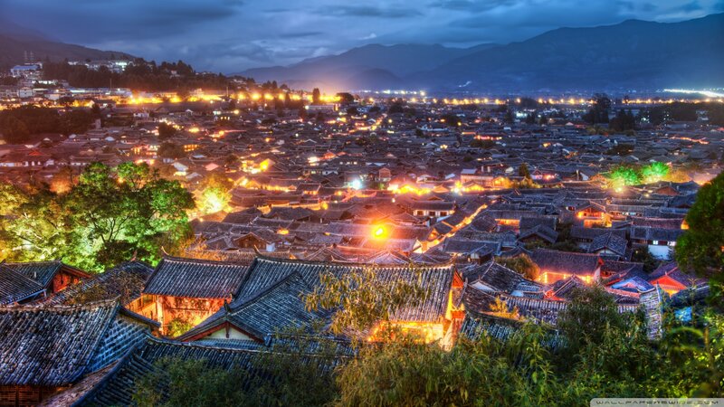 Traditional Rooftops at Night