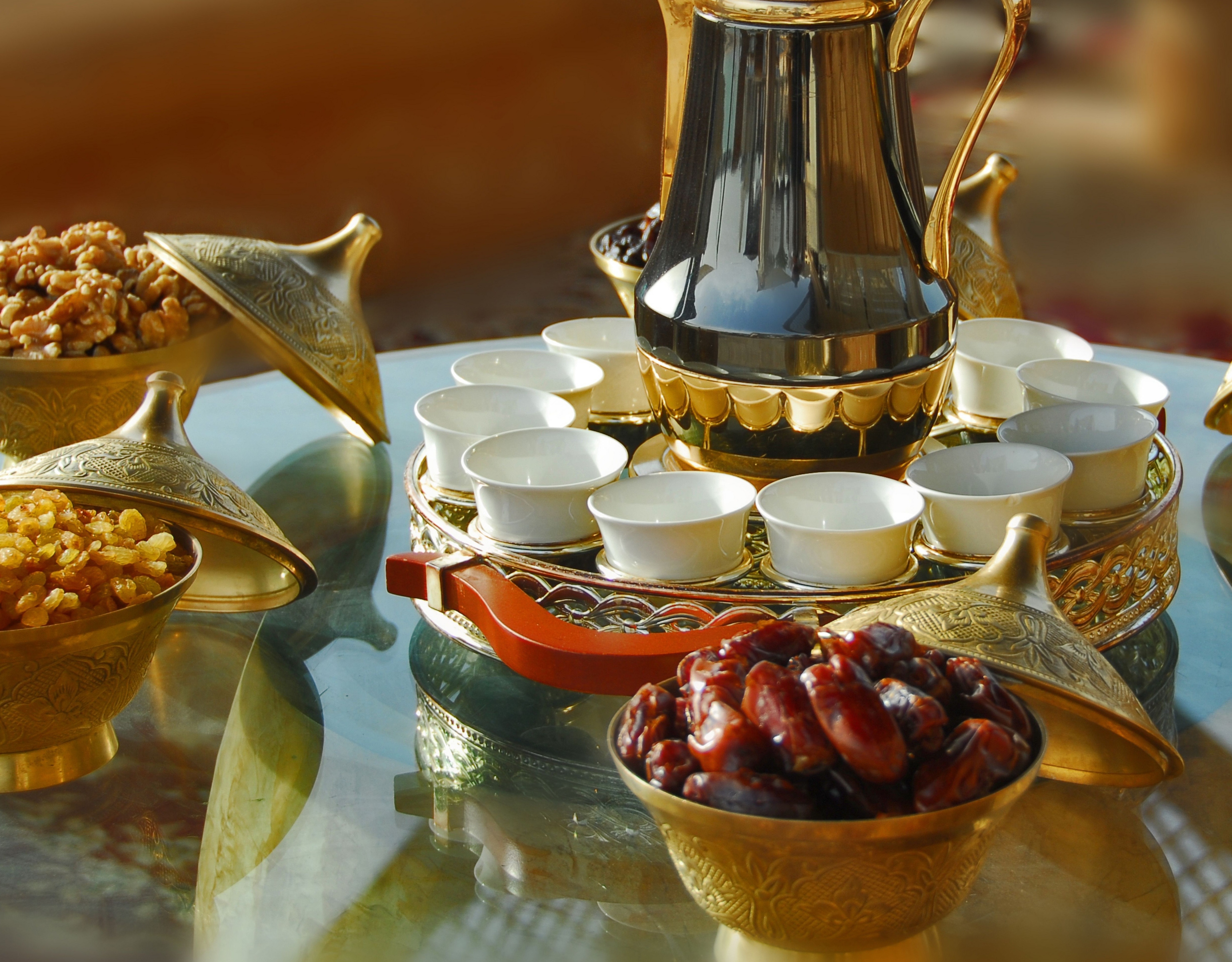 Traditional tea set with dates and nuts