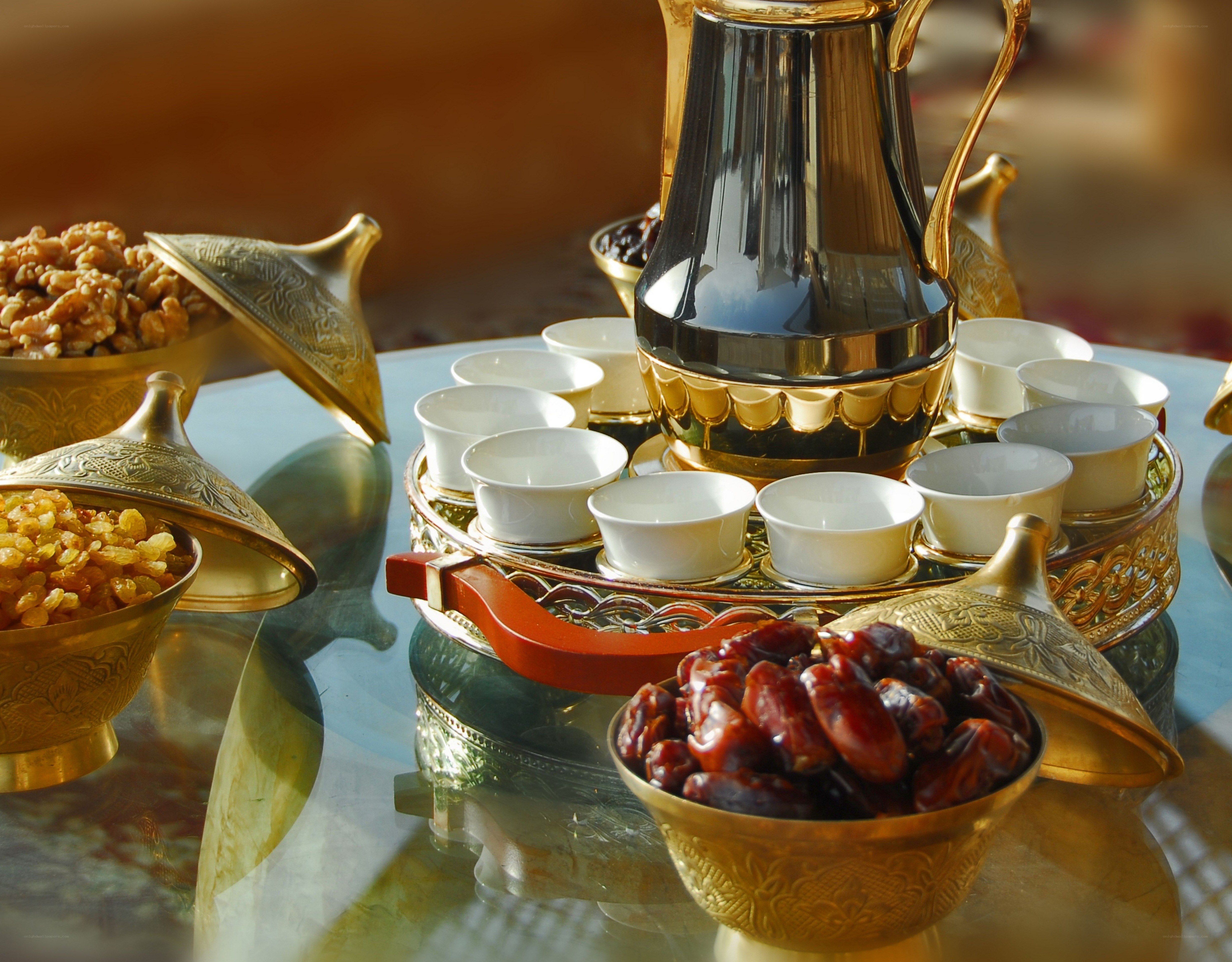 Traditional tea set with dates and nuts