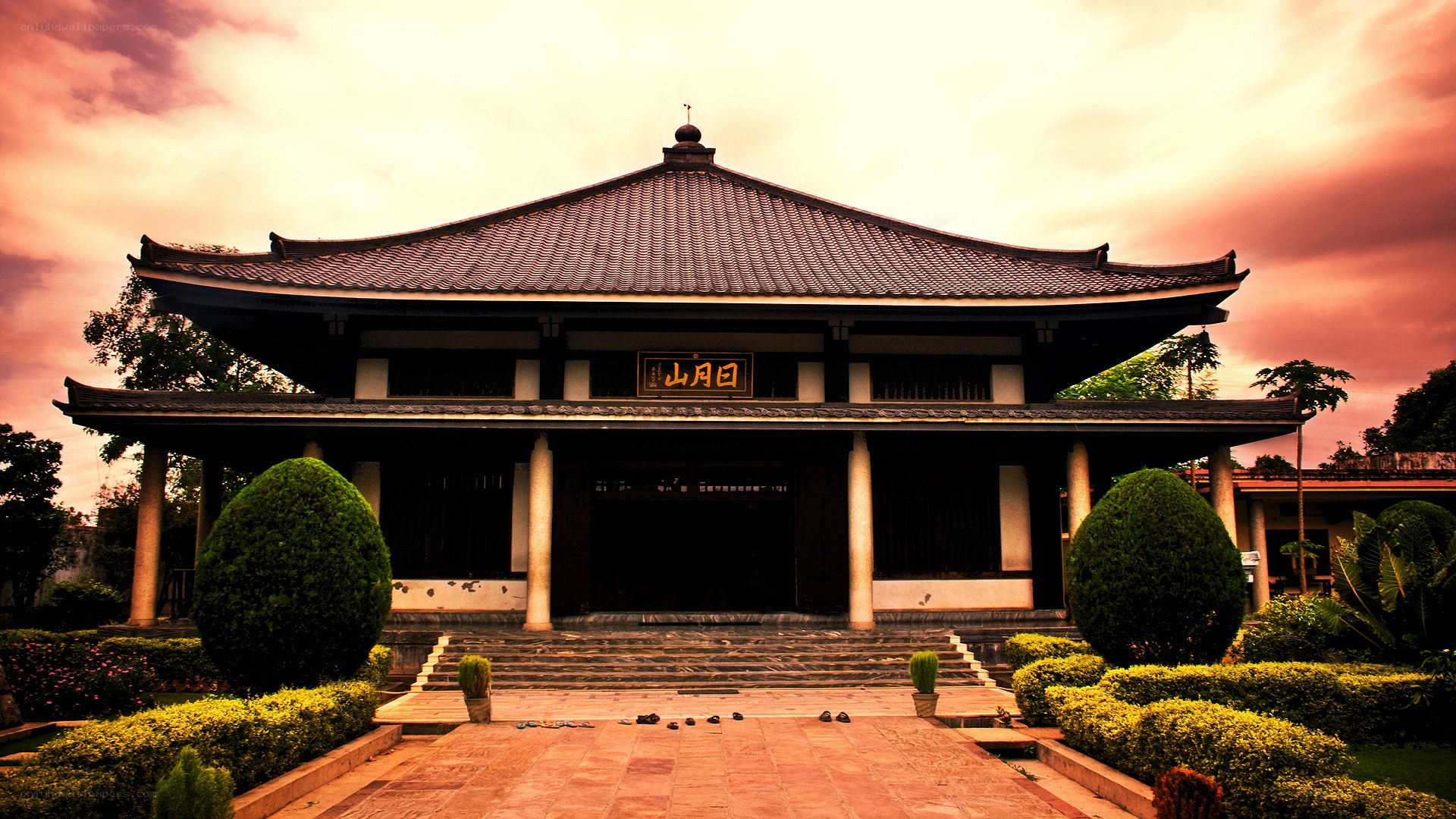 traditional temple at sunset