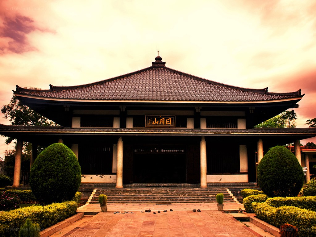 Traditional temple at sunset