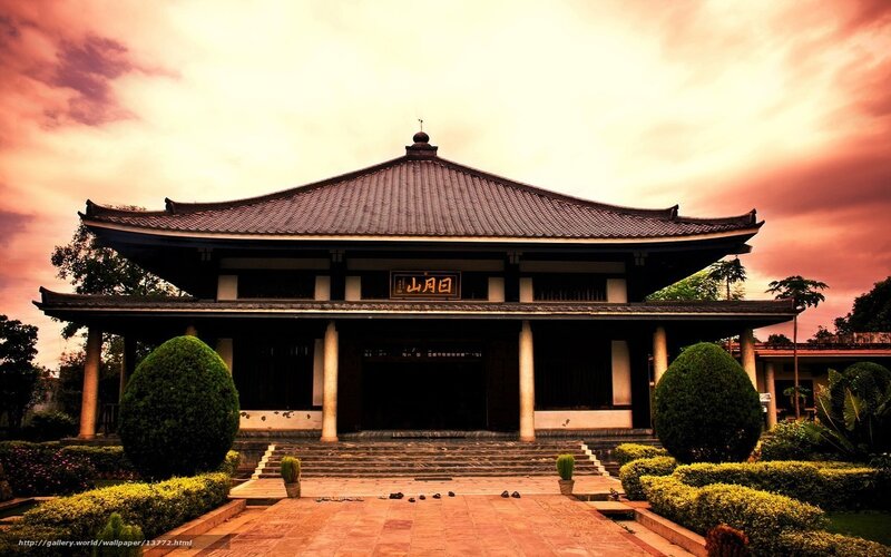 Traditional temple at sunset