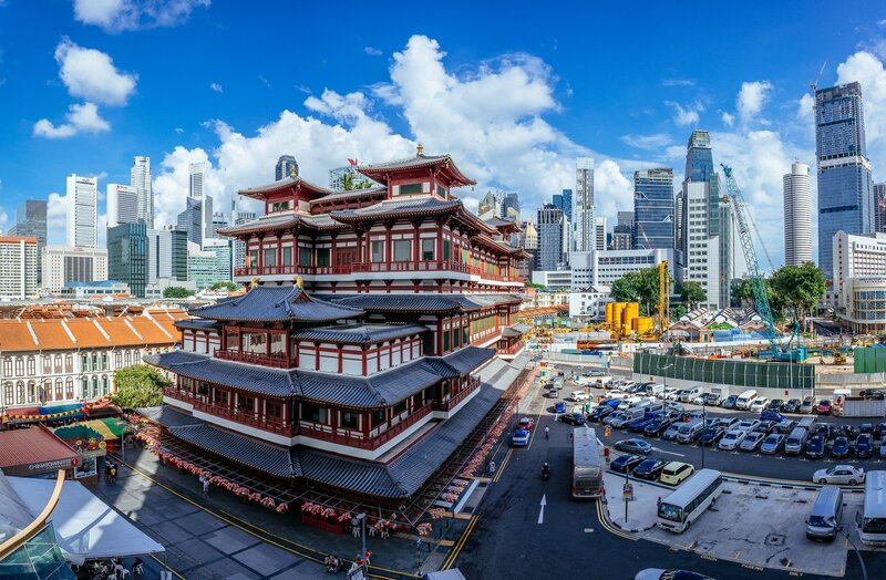 Traditional Temple Building — Blue, Bright