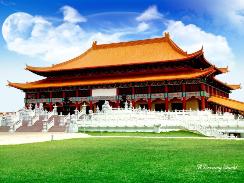 Traditional Temple Building — Blue