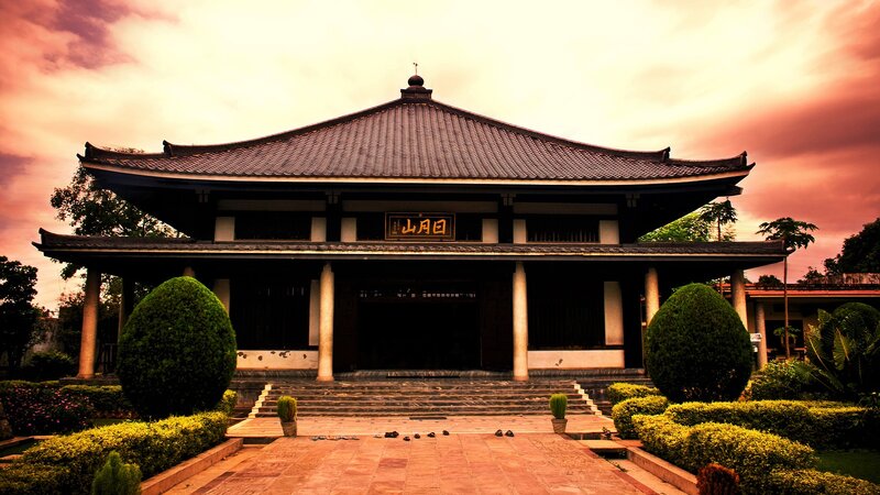 Traditional Temple Building — Orange, Dramatic