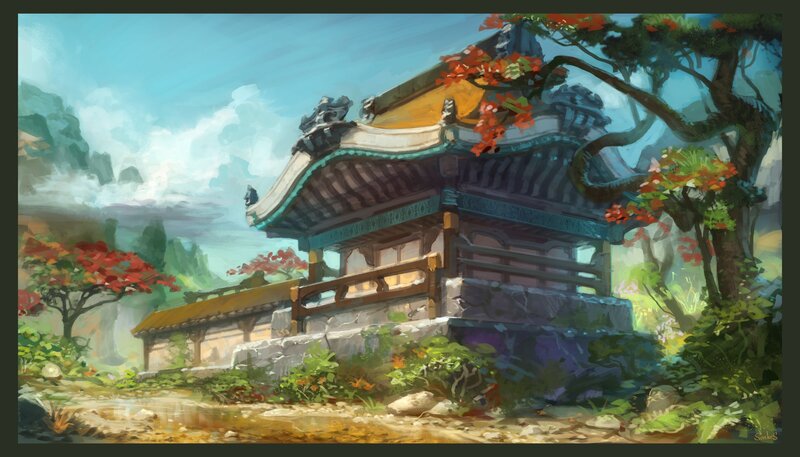 Traditional Temple in Forest — Green