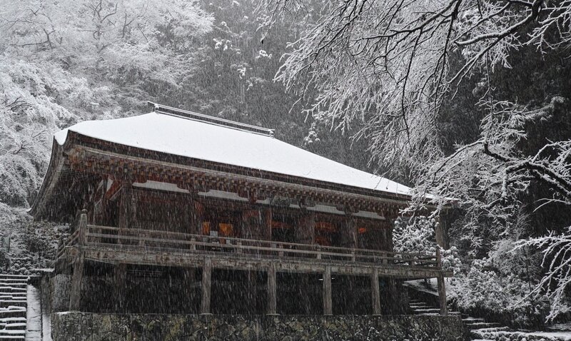 Traditional Temple in Snow — White