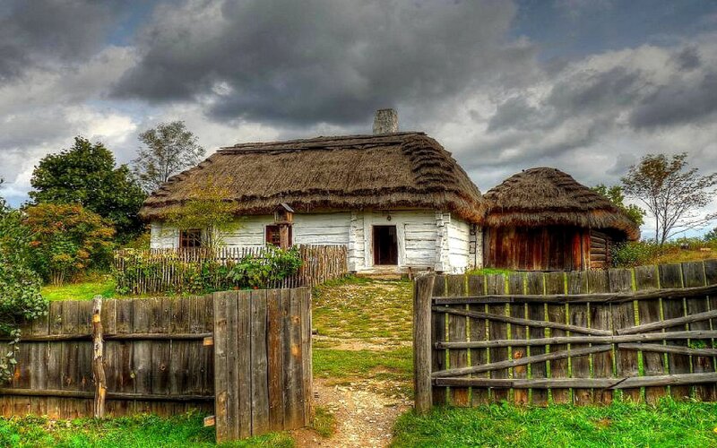 Traditional thatched-roof cottage