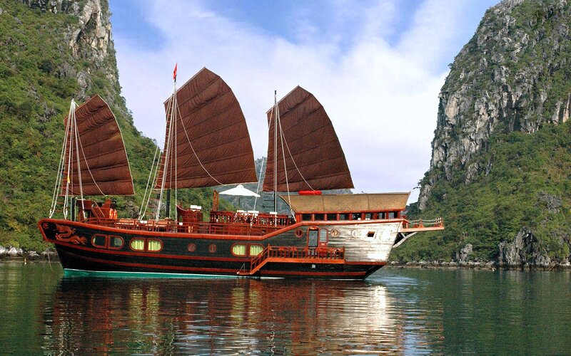 Traditional Vietnamese Junk Boat — Brown