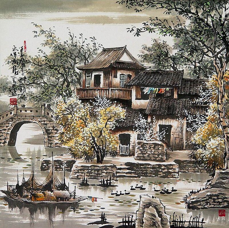 Traditional Village by River