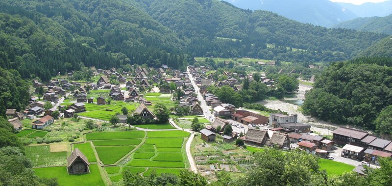 Traditional village in a mountain valley