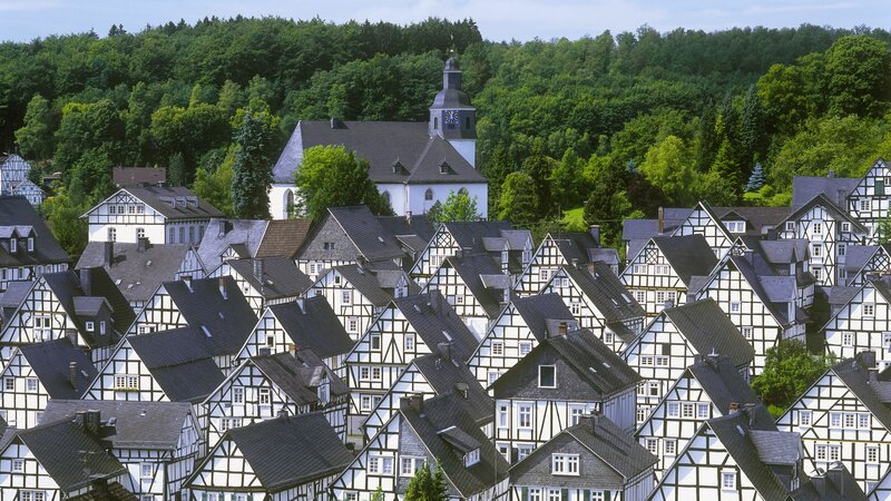 traditional village with half-timbered houses