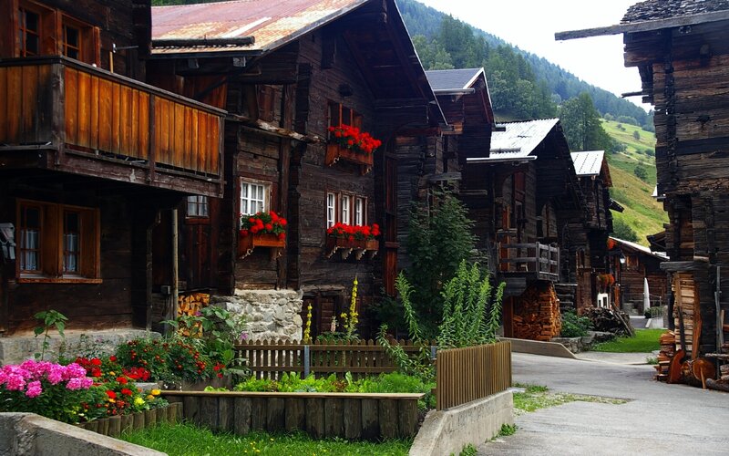 Traditional wooden houses in a mountain village