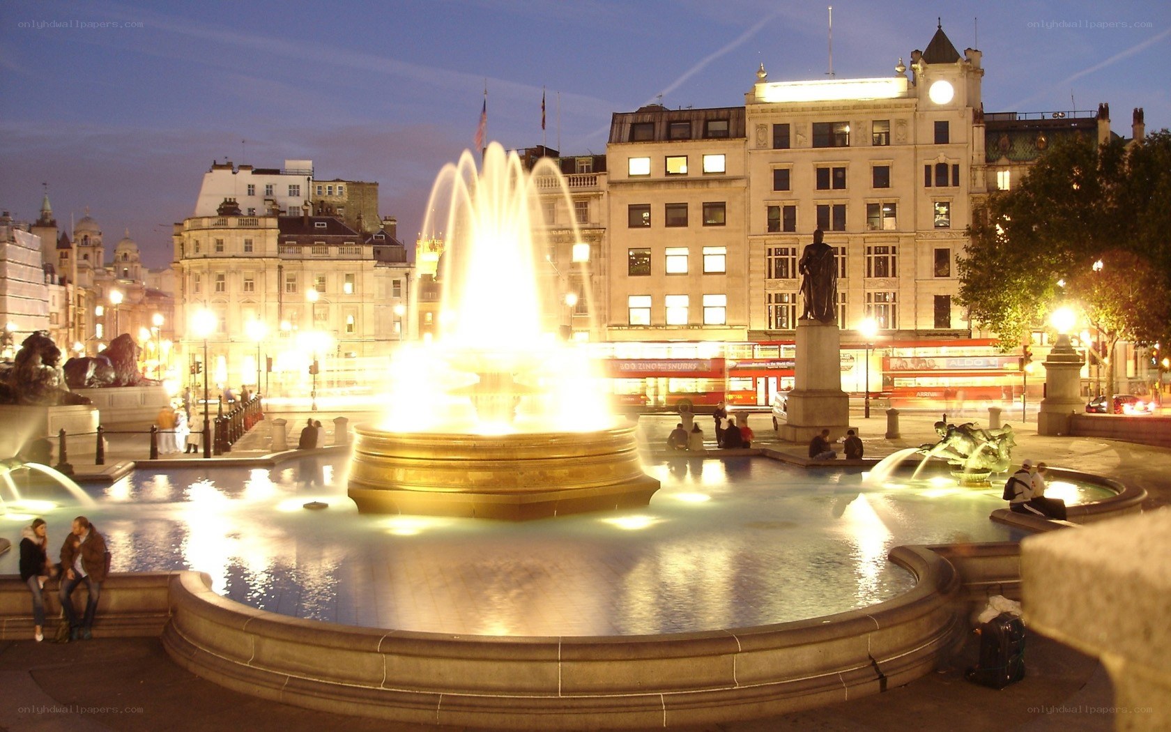 Trafalgar Square at dusk
