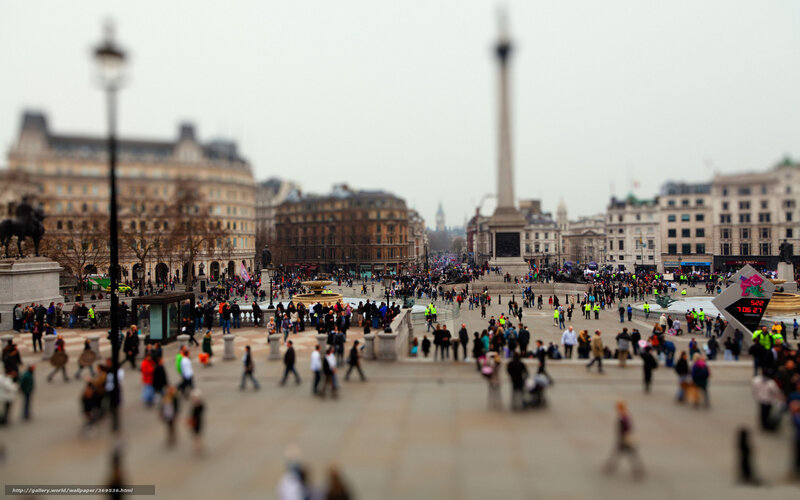 Trafalgar Square Crowd — Gray, Crowded