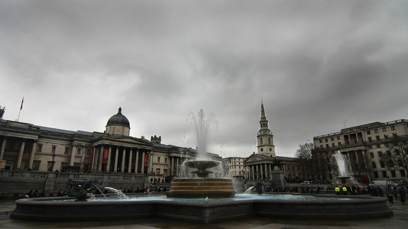 Trafalgar Square on a cloudy day