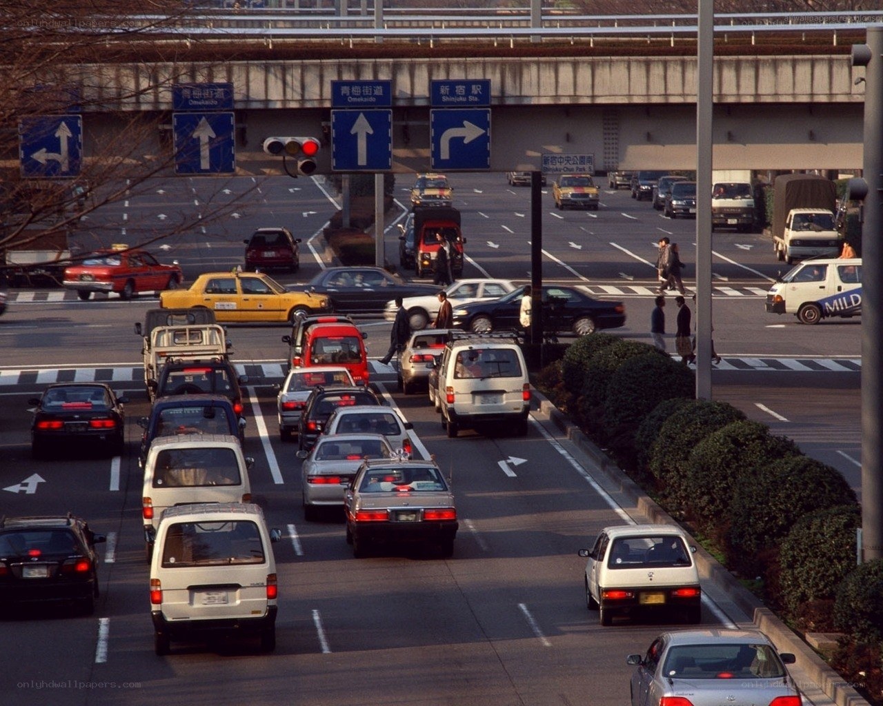 Traffic at a busy intersection in Japan