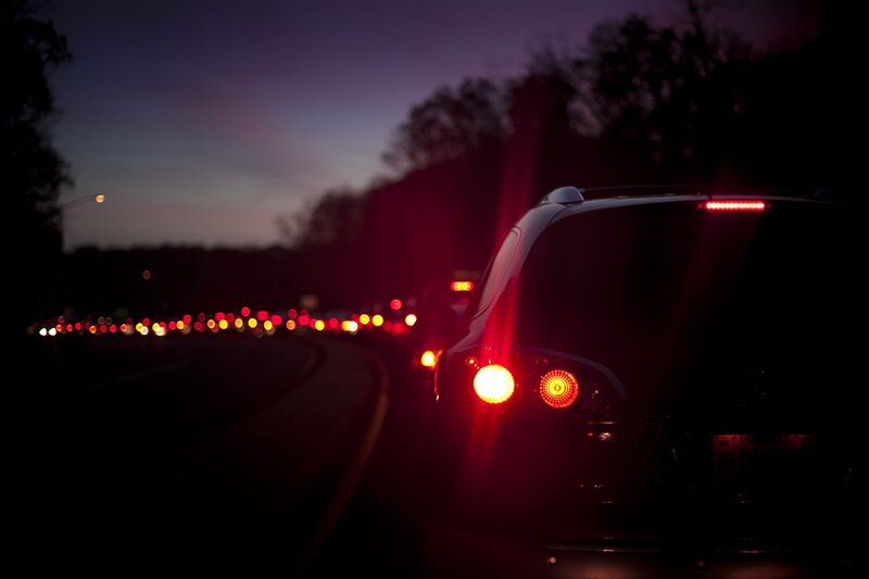 traffic at dusk on a highway