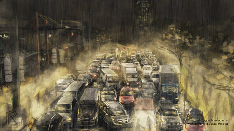 Traffic Jam in Rain