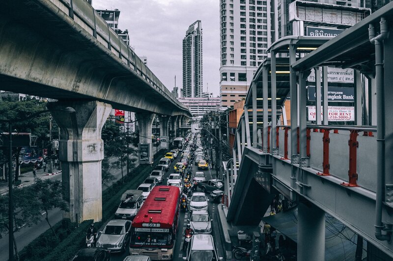 Traffic jam under elevated train
